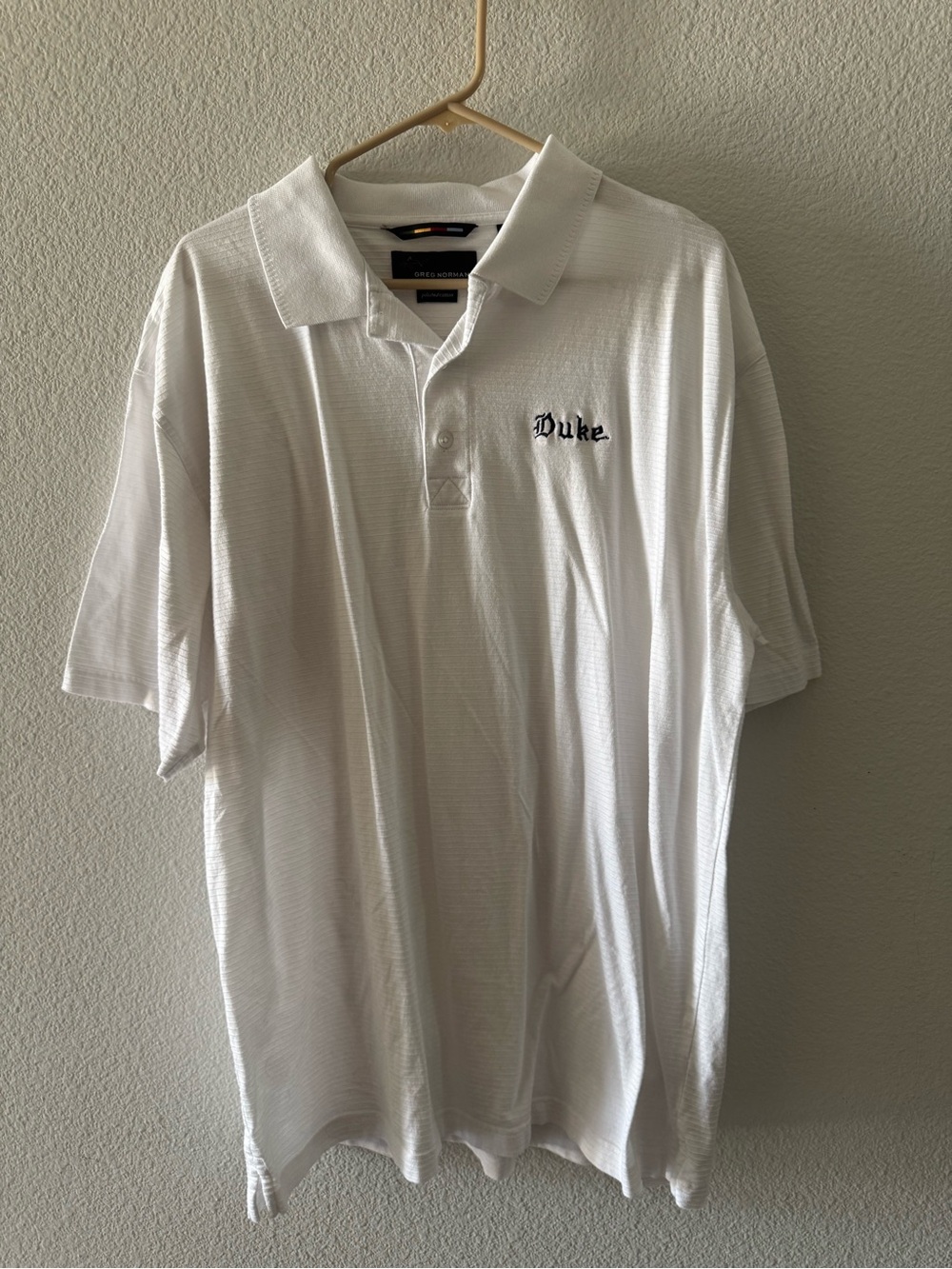 Greg Norman Duke Embroidered White Polo XL